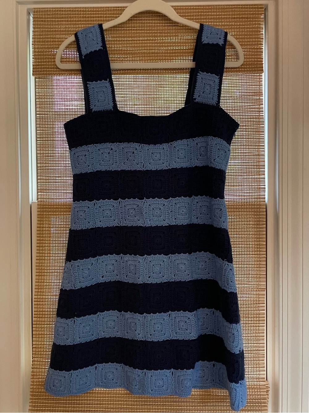 TUCKERNUCK HYACINTH HOUSE Cornflower Blue & Navy Crochet Cooper Mini Dress M NWT - Picture 4 of 5